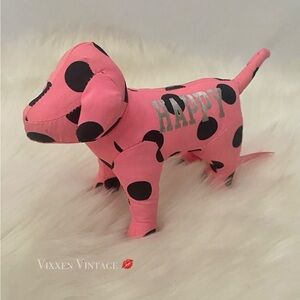 VINTAGE 2010 PINK VICTORIA'S SECRET 'HAPPY' POLKA DOT PLUSH DOG IN BUBBLEGUM